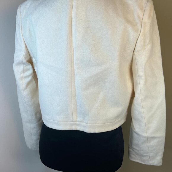 Vintage Raspini 100% Wool Bolero Women's Jacket Cream Open Face Shoulder Pads  C - Picture 10 of 10